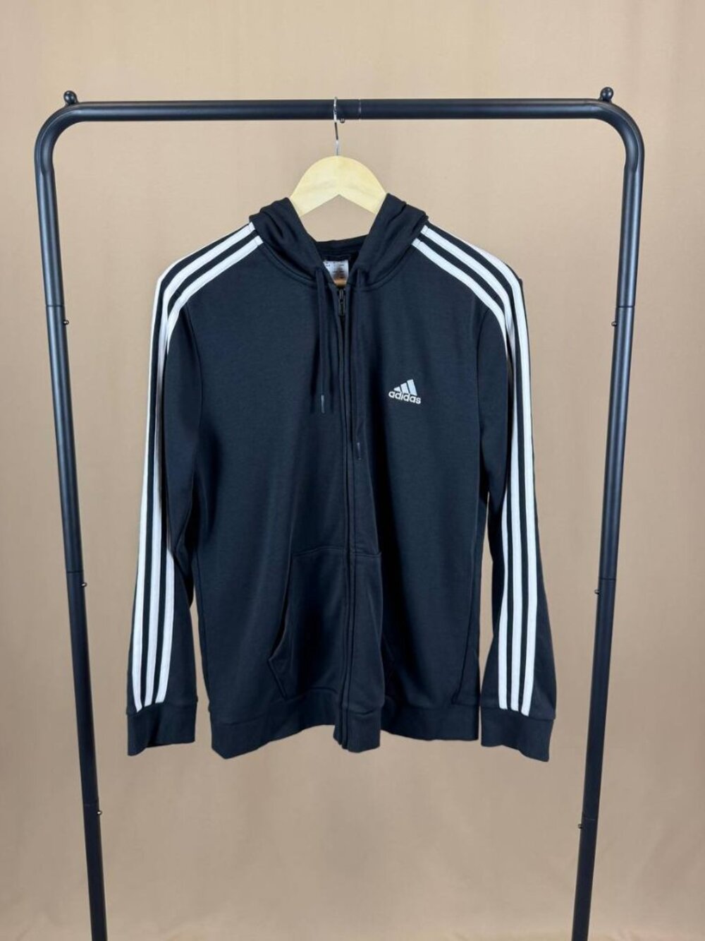 Adidas Black 3-Stripes Full Zip Hoodie Women’s Size Large